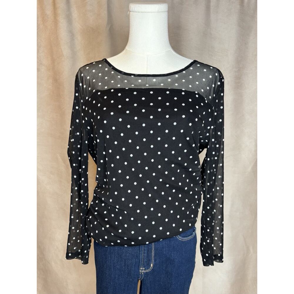 INC Polka Dot Mesh Ruched Tunic Top XL Sheer Y2K Stretch